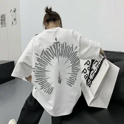 E-BAIHUI 2025 T-Shirt Women Newest Letter Print O Neck Cotton Pullover Tees Tops Loose Hip Hop Style High Street Fashion Tees