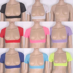 Sexy women's Mesh Open Bust manica corta danza del ventre Crop Top tinta unita danza del ventre body intimo