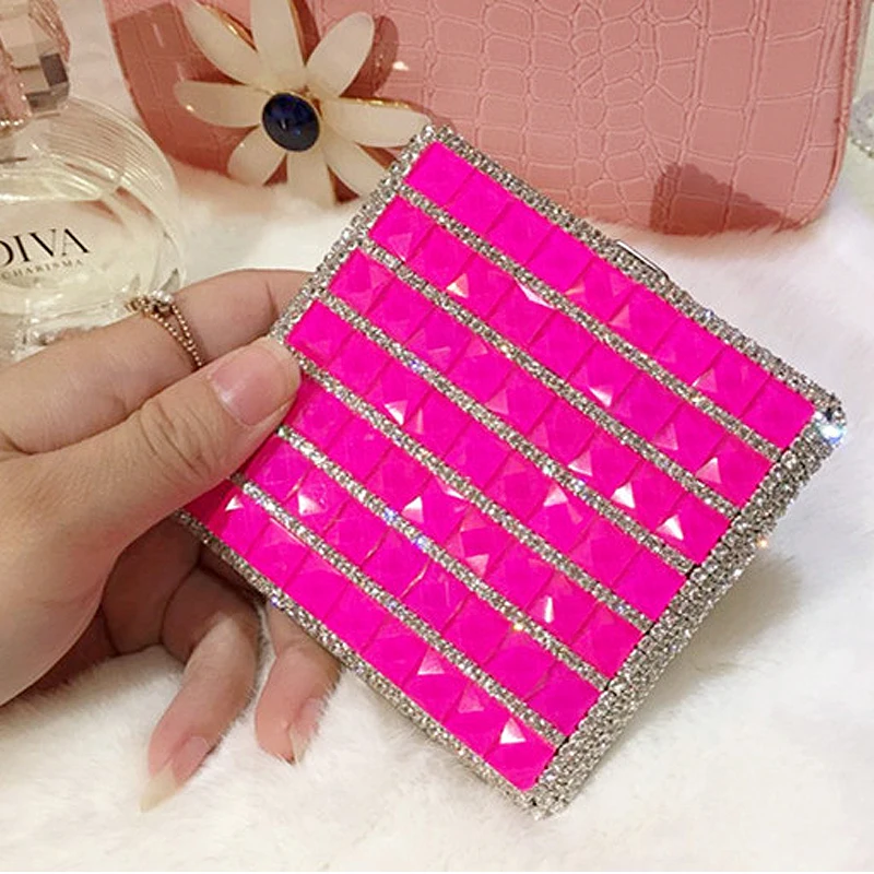 20pcs*84mm Cigarettes Woman Cigarette Box Case Metal Exquisite Shiny Rhinestone Pink Purple