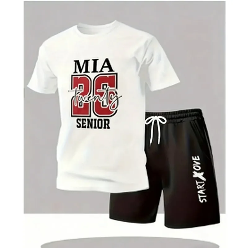 

Summer men's casual short-sleeved T-shirt and shorts sports outfit - comfortable printed lightweight quick-drying set