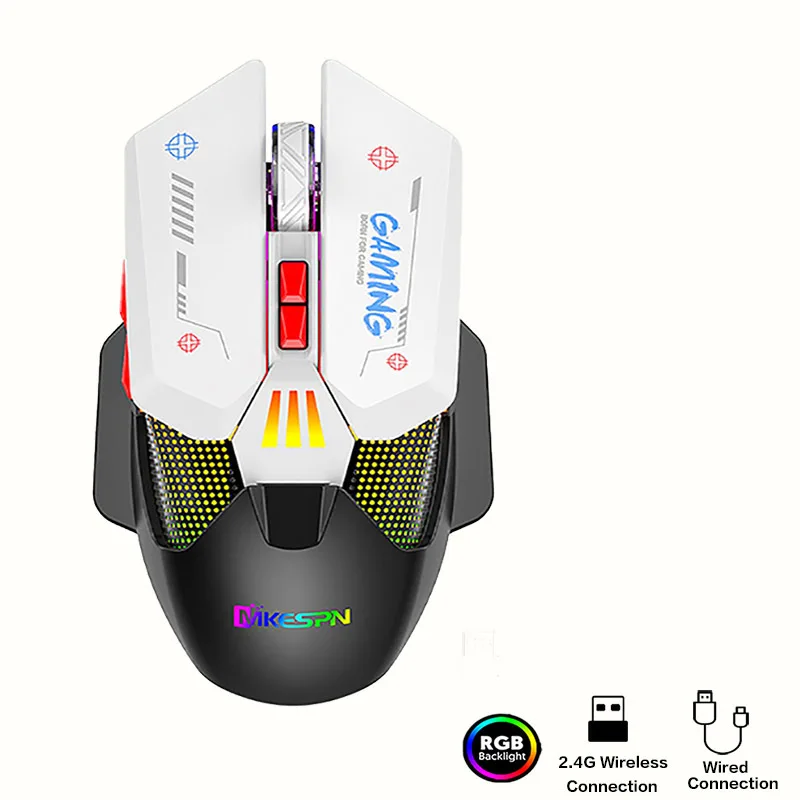 

Ergonomic Wireless Programmable Gaming Mouse 10000 DPI 2.4G Dual Mode RGB Backlit Wireless Gamer Mouse for PC Laptop/Desktop