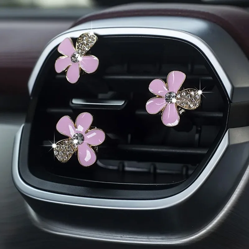 Car Air Freshener Diffuser Charms Car Interior Decor Rhinestone Diamond Crystal Flower Car Air Outlet Perfume Clip Accessories