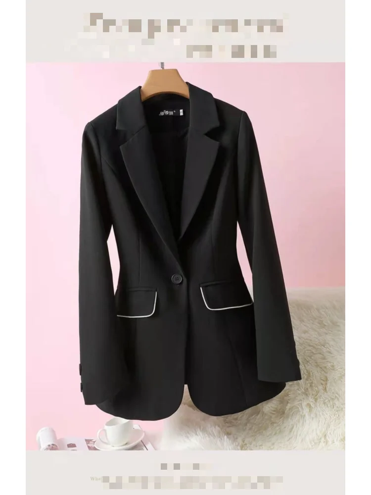 Fashionable Light Job Style Draped Small Suit Women's One Button Long Sleeve Non-slit Suit Top Spring