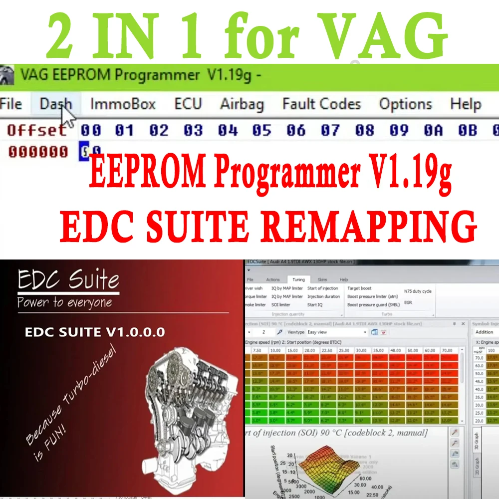 For VAG EEPROM Programmer Mileage Set KKL Programmer V1.19g  ​Reset Errors EDC SUITE REMAPPING Software  CHIPTUNING REMAPPING