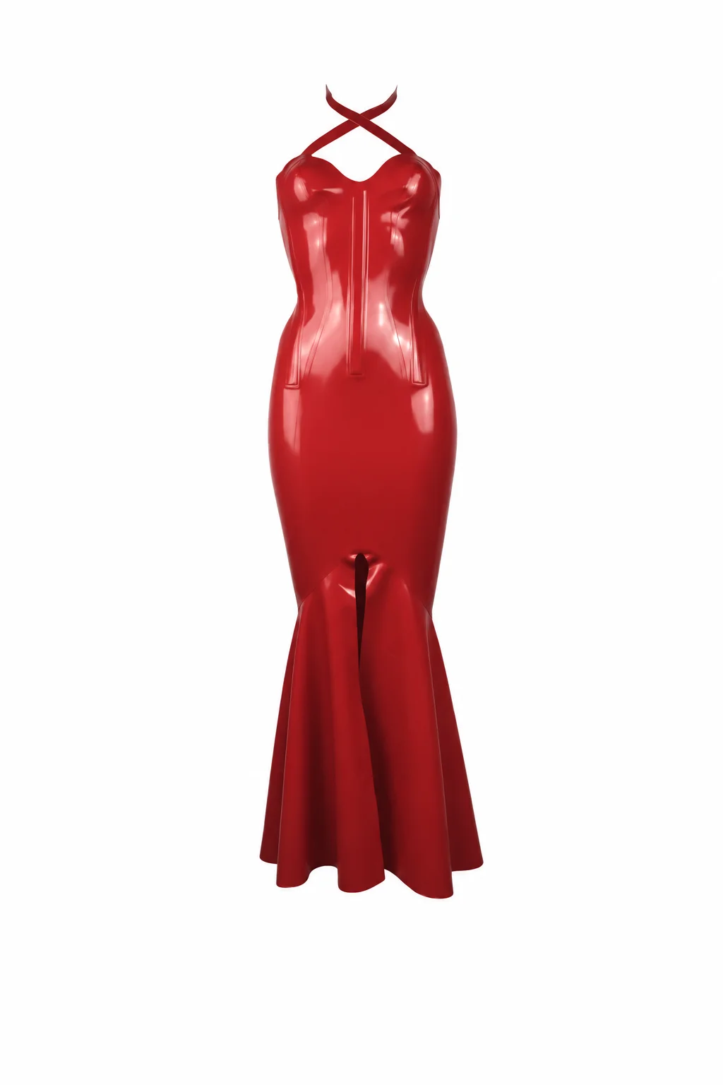 Handmade Red Latex Mermaid Dress 0.4mm 100% Latex Halter Neck Gown Made to Measure Women