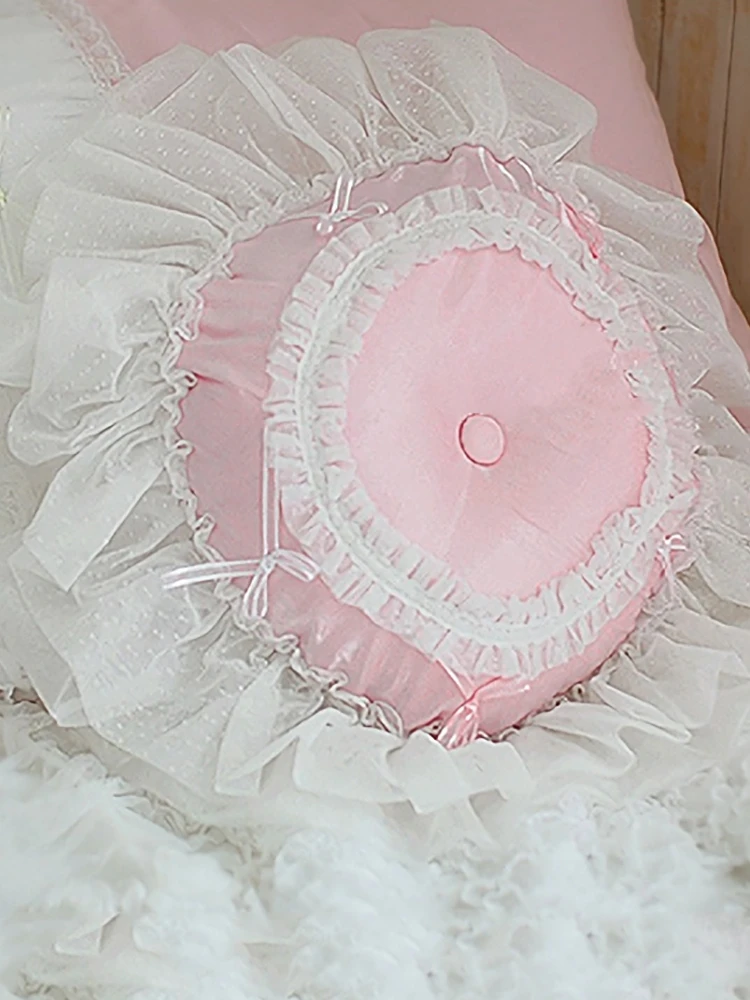 

Round Romantic Decorative Pillow Ruffle Lace Design Princess Bedding Accessories Sweet Design