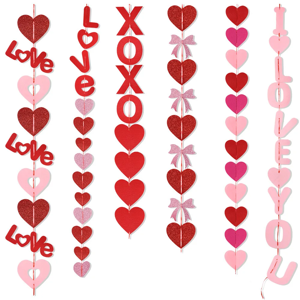 ديكور زفاف لعيد الحب ومهرجان Qixi - رسالة حب وإكليل معلق على شكل قلب أحمر - زخرفة خلفية رومانسية