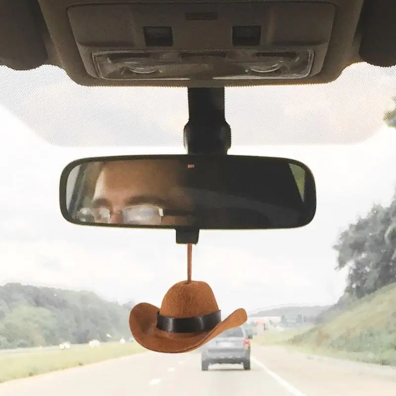Cowboy Hat Ornament For Car Cute Cowboy Hat Fabric Pendant For Car Women Men Road Trip Fun Automotive Interior Decoration