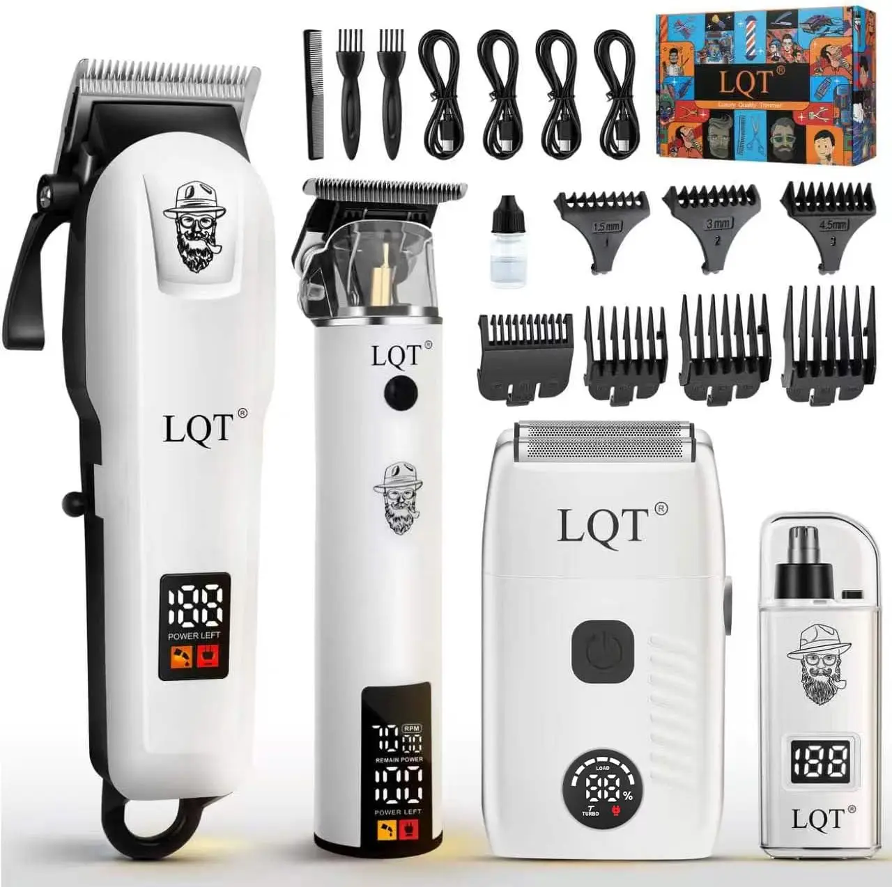 All-in-One Hair Clippers for Men, Cordless Beard Trimmer & Electric Shaver Kit with LED Display, Grooming Set for Dad Husband