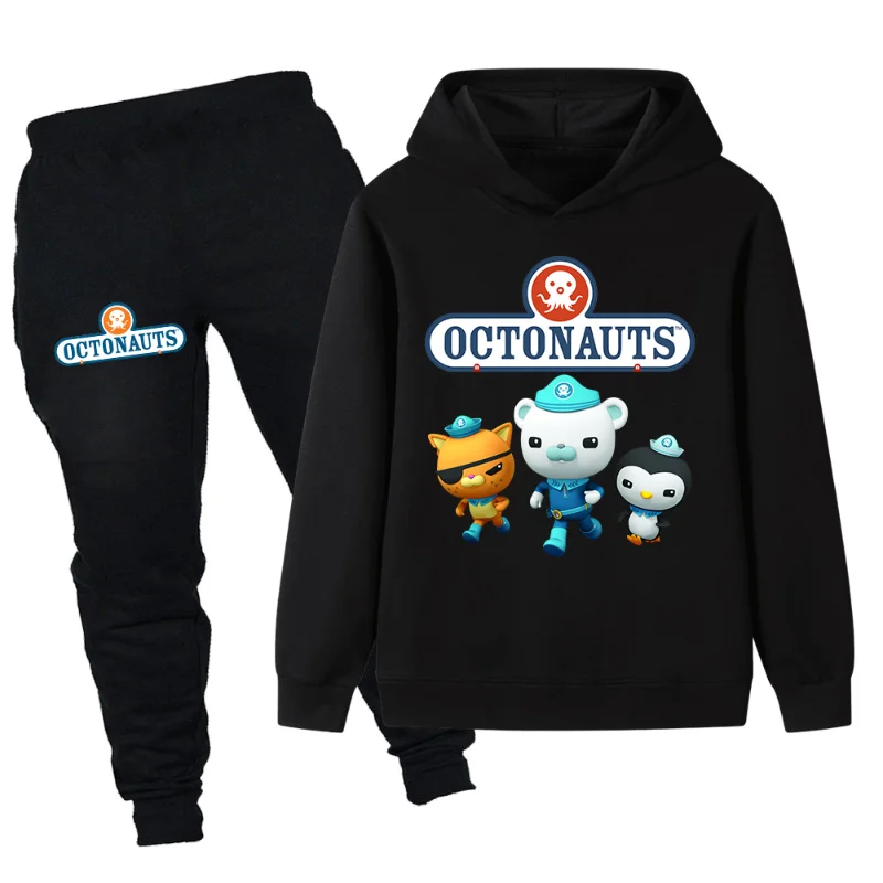 

Octonauts, весенне-осенние толстовки с длинными рукавами, брюки, детская толстовка с капюшоном с героями мультфильмов для мальчиков и девочек, повседневная одежда, теплый топ + комплекты брюк