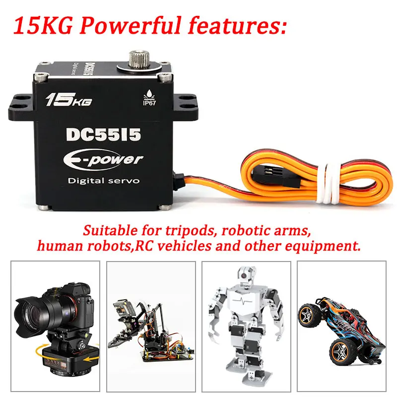 E-POWERRC DC5515 Servo digitale da 15 kg 180 ° /270 ° 360 °   Cassa completamente in alluminio Ingranaggio in acciaio inossidabile Coppia elevata RC Climb Car Parti fai da te Giocattolo