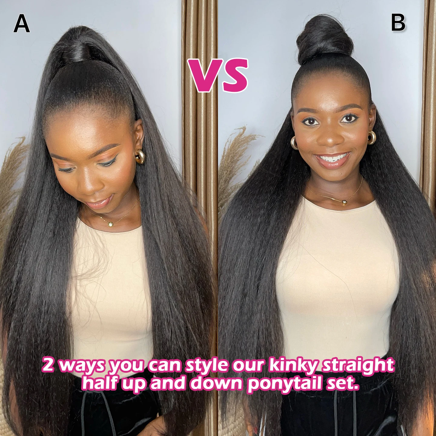 Kinky Straight Ponytail Human Hair with Wrap Around Magic 