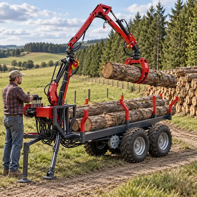 3 Ton Log Forwarding Trailer for Small Farm Logging Customized with Wide Log Bunks Advanced Hydraulic Timber Trailer