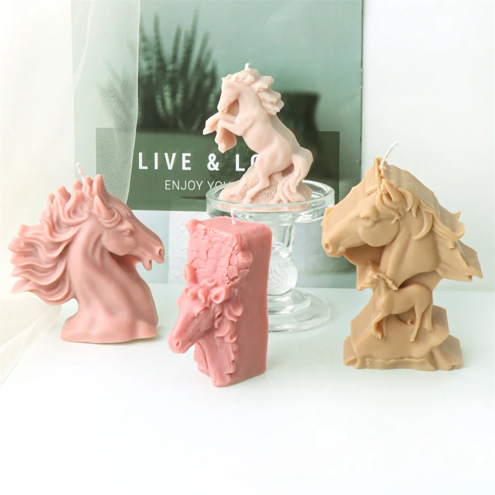 

3D креативные силиконовые формы в виде животных для свечей, статуя конского головы, дизайнерский гипс, воск, смола, мыло, сделай сам, ремесло, гипсовая форма, домашний декор