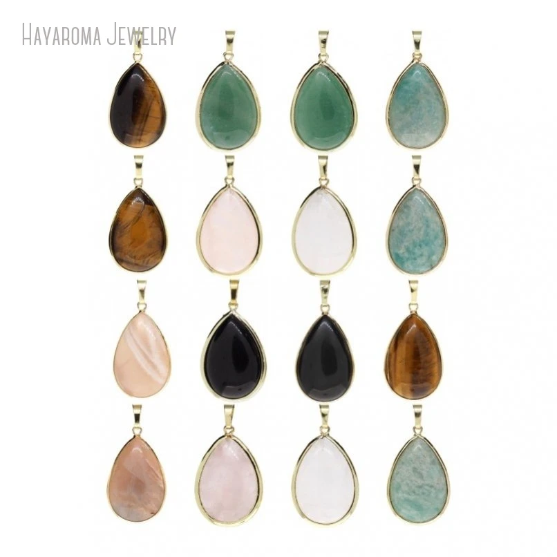 

12Pcs Wholesale Jewelry Crystal Semi-precious Stone Gemstone Water Drop Shape Teardrop Gold Color Pendant PM46761