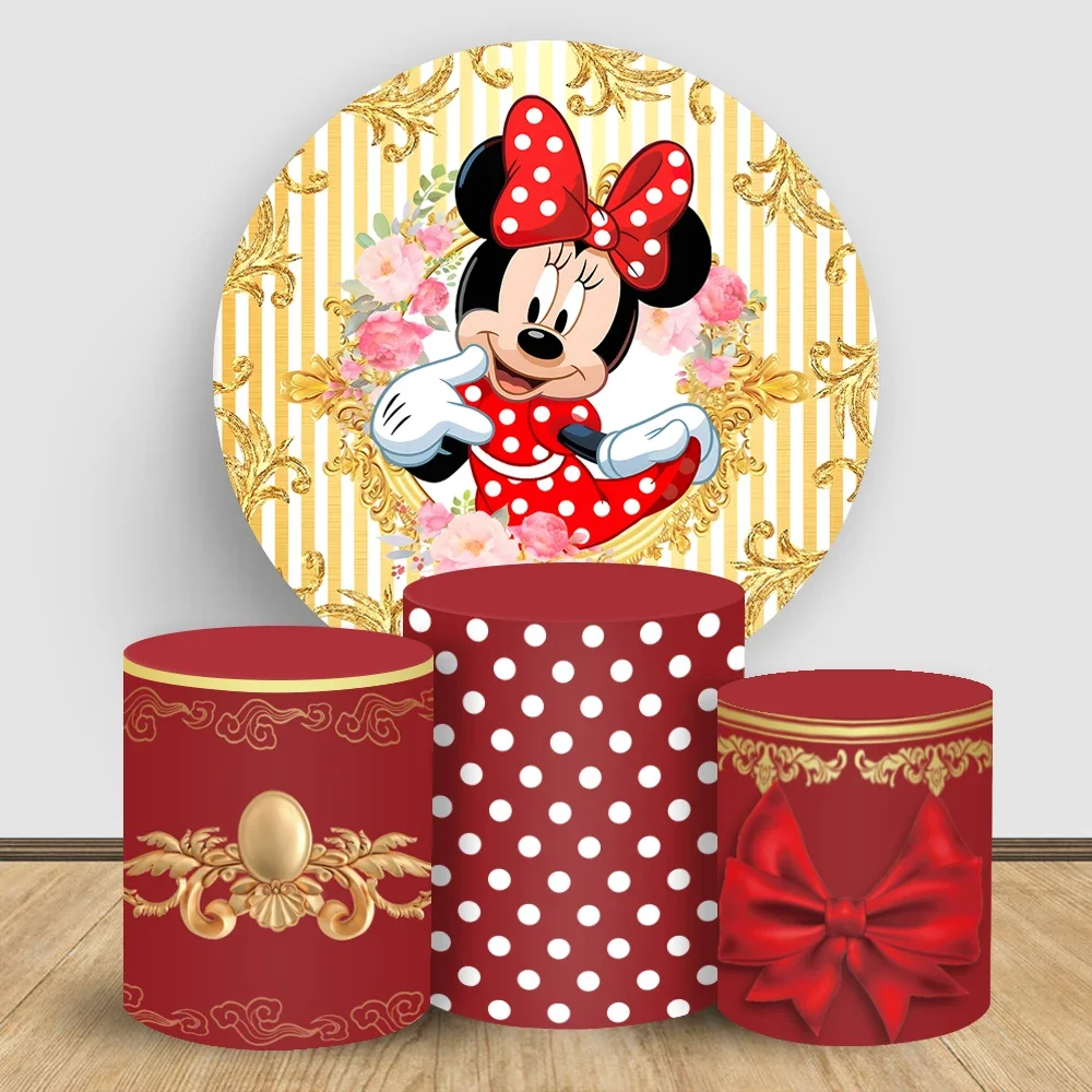 

Minnie Red Bow Tie Design Circular Cylindrical Elastic Fabric Shapes Disney Decoration Party Photograph Backdrop Accessories