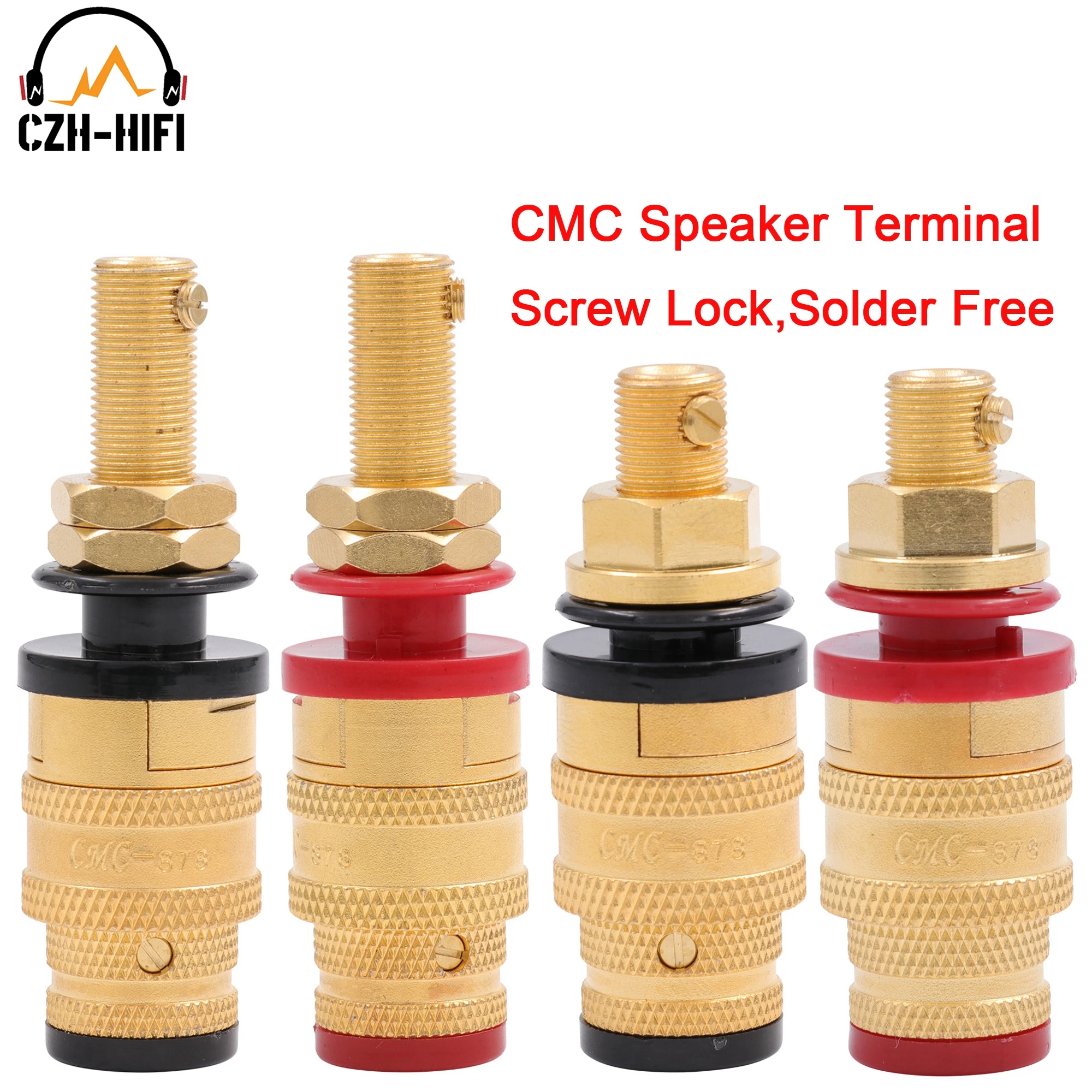 CMC 878M High End Speaker Terminal Binding Post Gold Plated Brass Banana Female Jack Socket Solder Free Screw Lock Audio HiFi