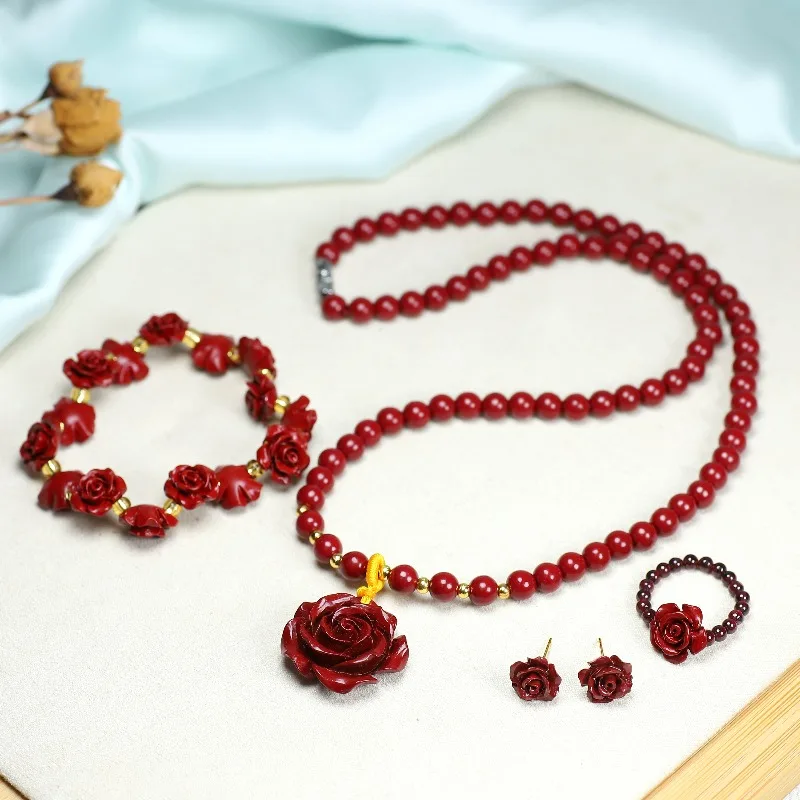 

New Natural Raw Ore Cinnabar Rose Set Men's and Women's Couple Set
