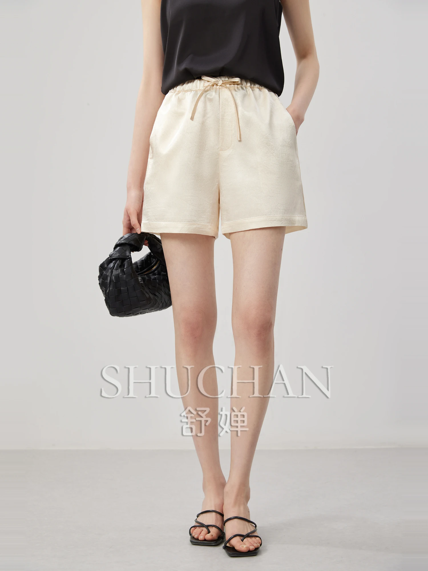 Satin Versatile Drawstring Elastic Waist Loose Shorts for Women 25 Summer Womens Shorts  Pantalones Cortos
