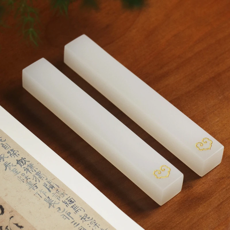 Jade Ruyi Calligraphy Paperweight Gold Vein Desktop Ornament For Chinese Calligraphy Painting Supplies Study Stationery Craft