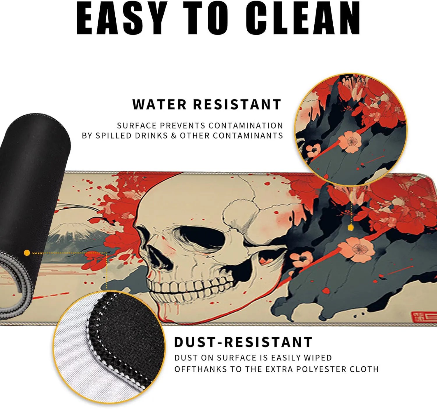 Skull Mouse Pad Japanese Ukiyo-e Mouse Pad Anime Big Mouse Pads for Desk Gaming Non-Slip Large Mouse Pad for Desk Pad Table Mat