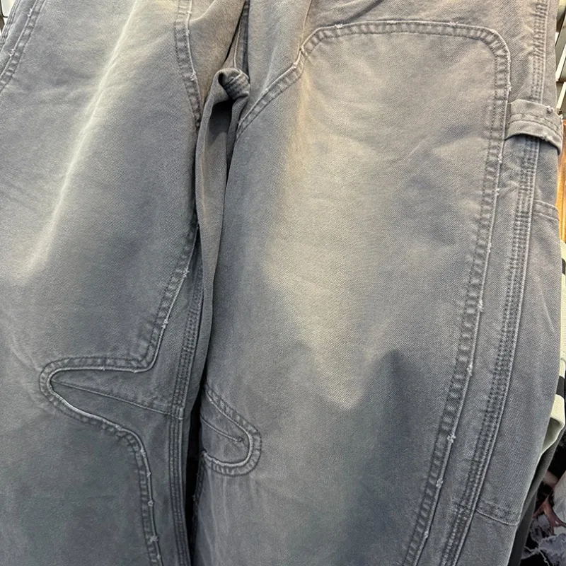 Gewassen noodlijdende gebogen wijde pijpen broek heren dames high street grijze abrikoos losse casual jeans herfst winter denim broek