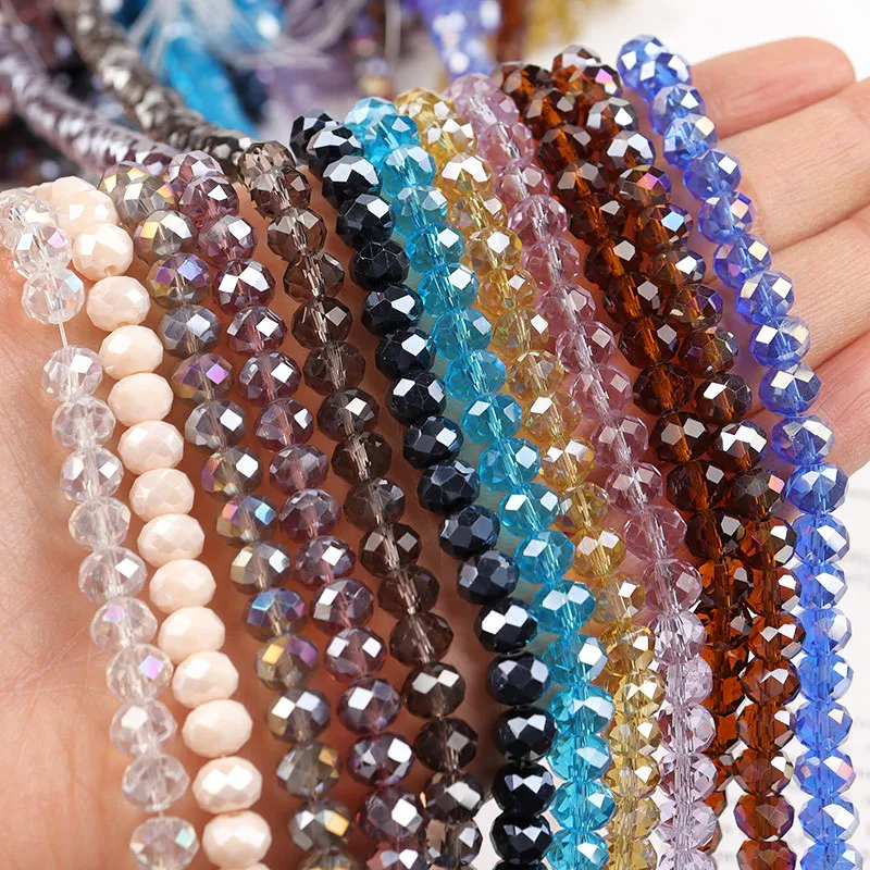 40cm Facted Crystal Round Bead For Jewelry Making AB Plated Color Glass Spacer Bead Diy Bracelets Charm Necklace Accessories