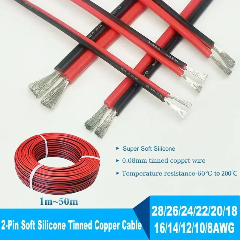 

Красный черный высокотемпературный силиконовый провод 28AWG-10AWG