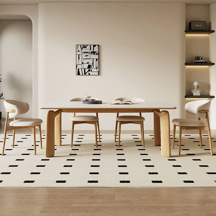 

Log cream style light luxury modern simple household small apartment slate dining table solid wood rectangular Internet celebrit
