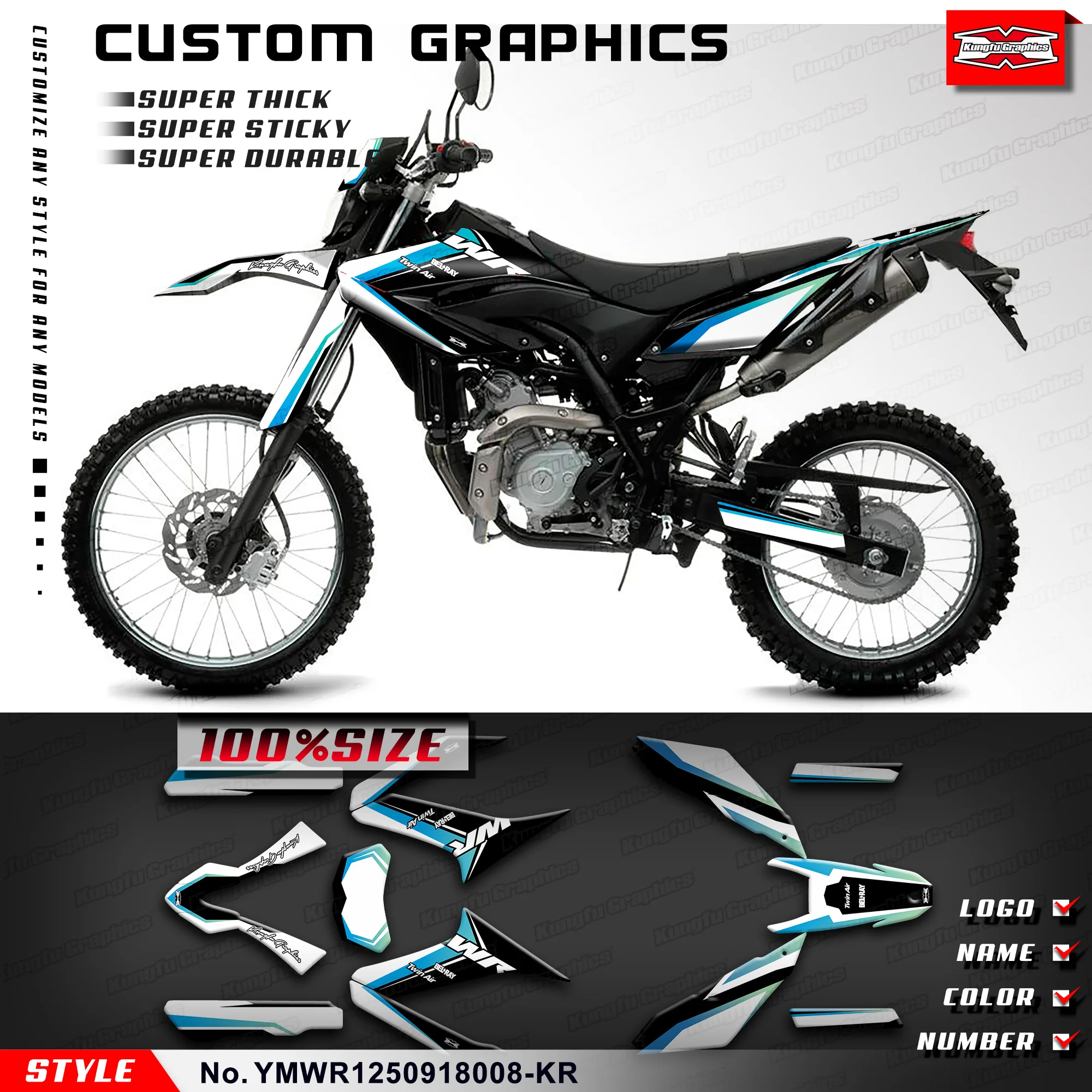 KUNGFU GRAPHICS Stickers Wrapping for Yamaha WR125R WR125X WR125SM WR155R 09 10 11 12 13 14 15 16 17 18,YMWR1250918008-KR