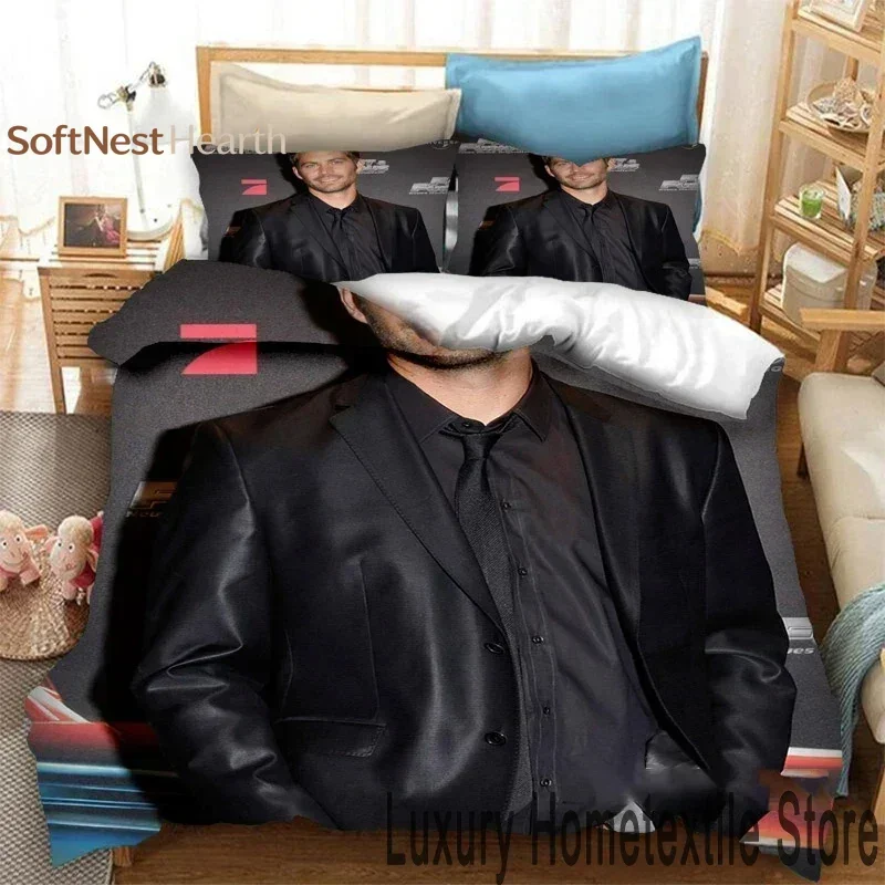 2026 3D Print Paul Walker Bedding Set,Duvet Cover Comforter Bed Set Quilt Cover Pillowcase,King Queen Twin Size Boys Girls Adult