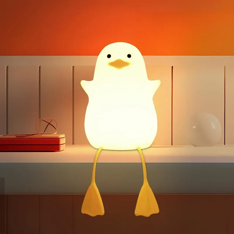 Cute Duck Silicone Tap Control Night Light USB Rechargeable Soft Glow Atmosphere Lamp Portable Pat Bedside Lamp Creative Desktop