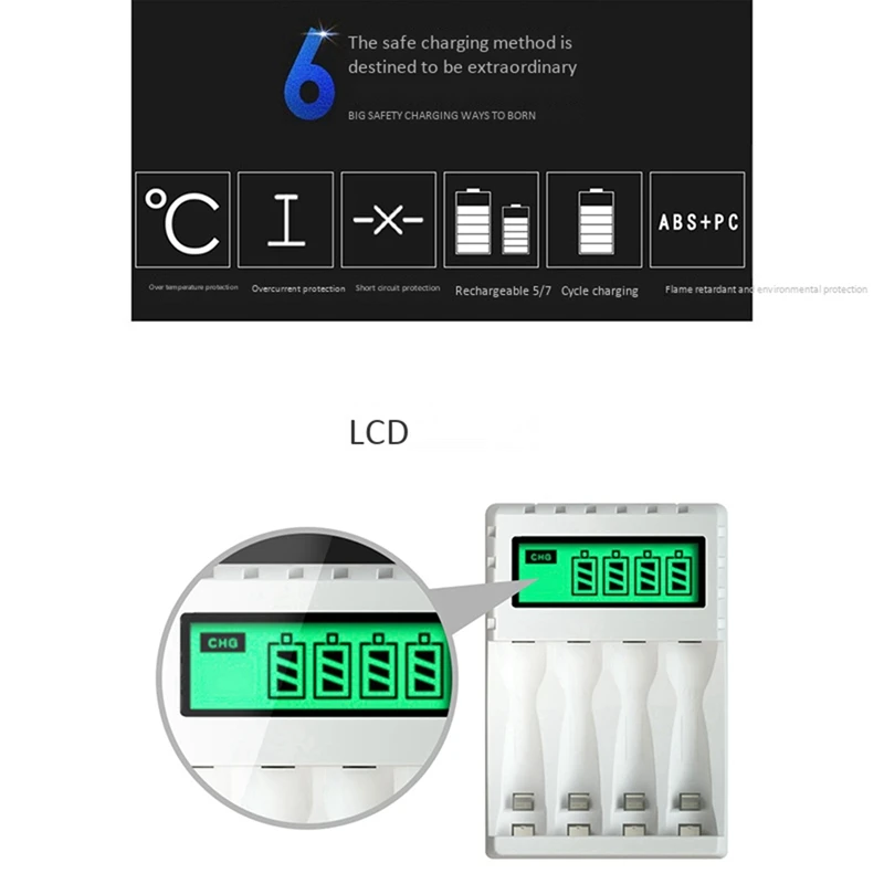 3X Smart Intelligent LCD Display Battery Charger With 4Slots For AA/AAA Nicd Nimh Rechargeable Batteries Nimh AA Charger