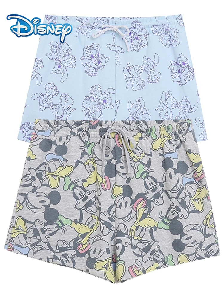 Disney Shorts Stich Kleines Monster Mickey Maus Cartoon Print Mode Frauen Kordelzug Elastische Taille Casual Shorts Weibliche
