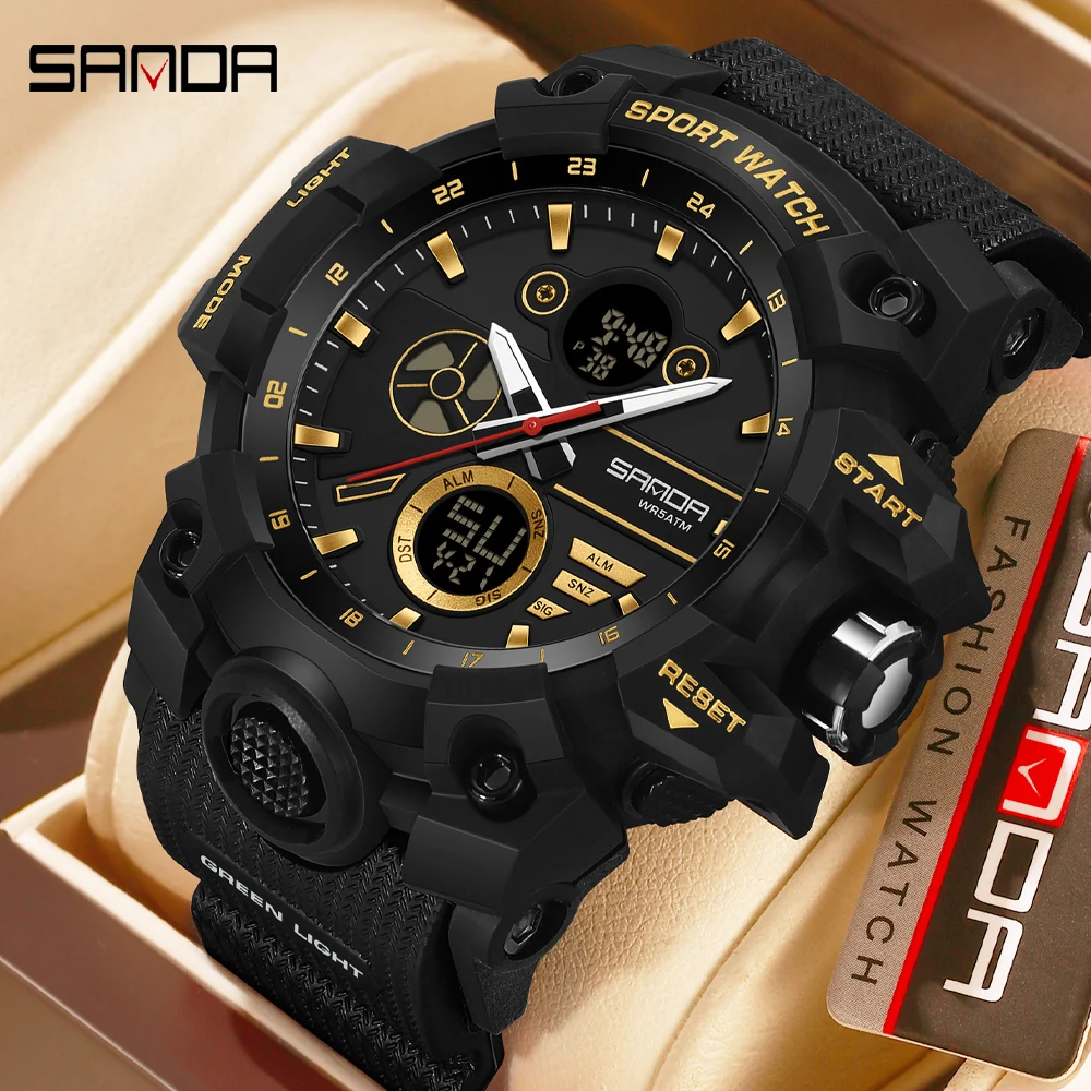 

SANDA Men's Outdoor Military Watch 50M Waterproof Digital Wristwatch Stopwatch Alarm LED Light Sport Wristwatch