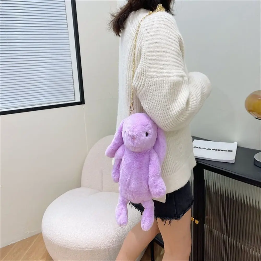 Rabbit Doll Plush Shoulder Bag Coin Purse Chain Strap Long Ear Rabbit Plush Bags Animals Bunny Crossbody Bag For Girls