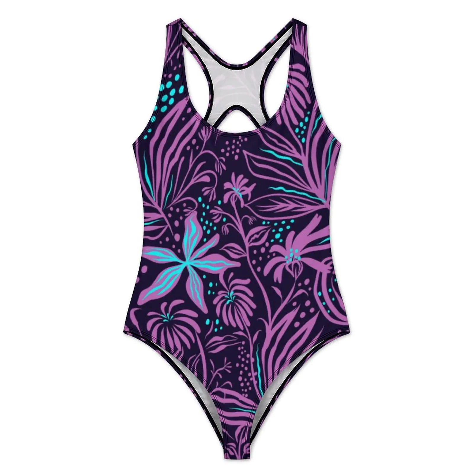 Tropical Flower Swimsuit Blue Floral Push Up Swimwear One-Piece Holiday Rave Bathing Suits Swimsuits Beach Outfits Plus Size