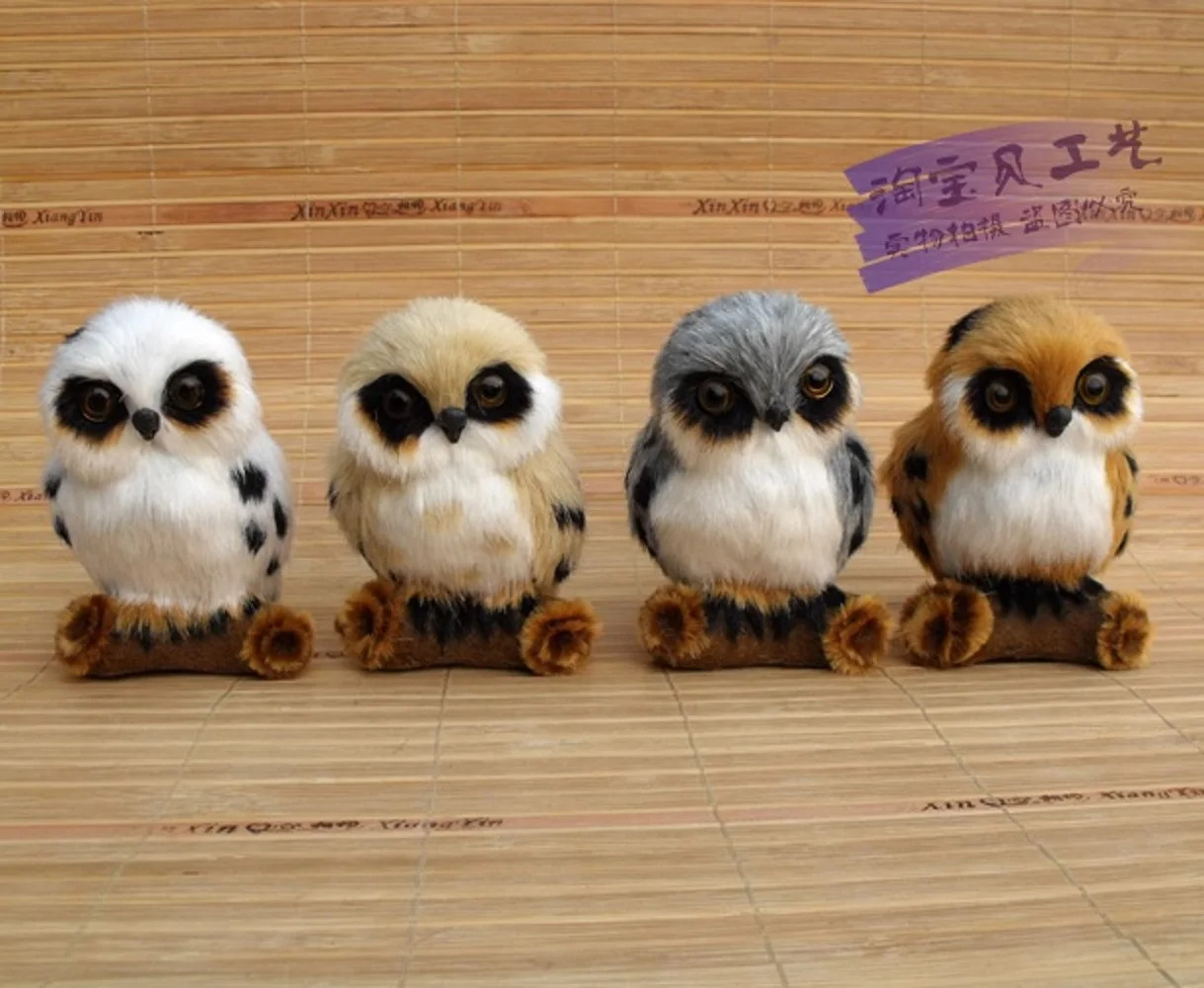 

4 pieces a set new simulation cute owl toys polyethylene&fur small owl model gift about 7x7x10.5cm 0825