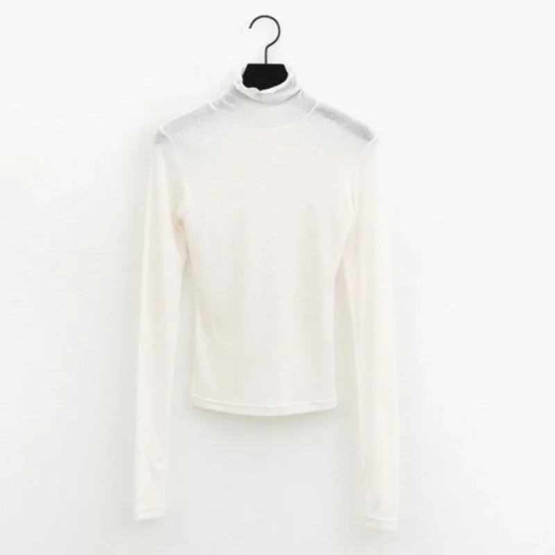 Summer Women Long sleeve T Shirt Thin Perspective Solid slim Casual Shirts female pullovers Basic Tee V2k Clothes Streetwear Top - view 5
