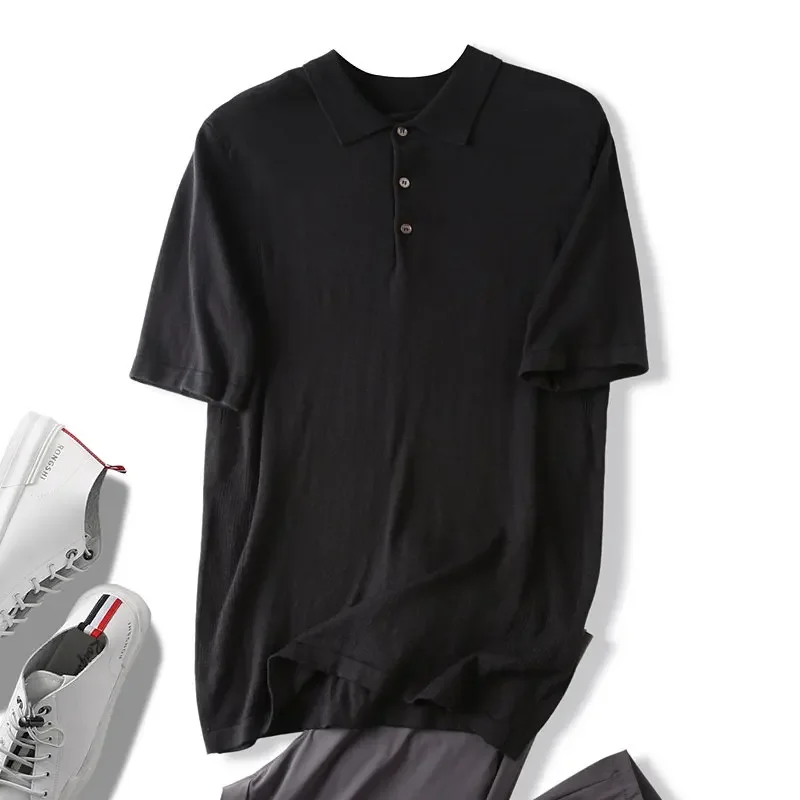 

Heavy goods! Mulberry silk + cashmere! Italian custom men's jacquard short-sleeved knitted polo shirt T-shirt summer