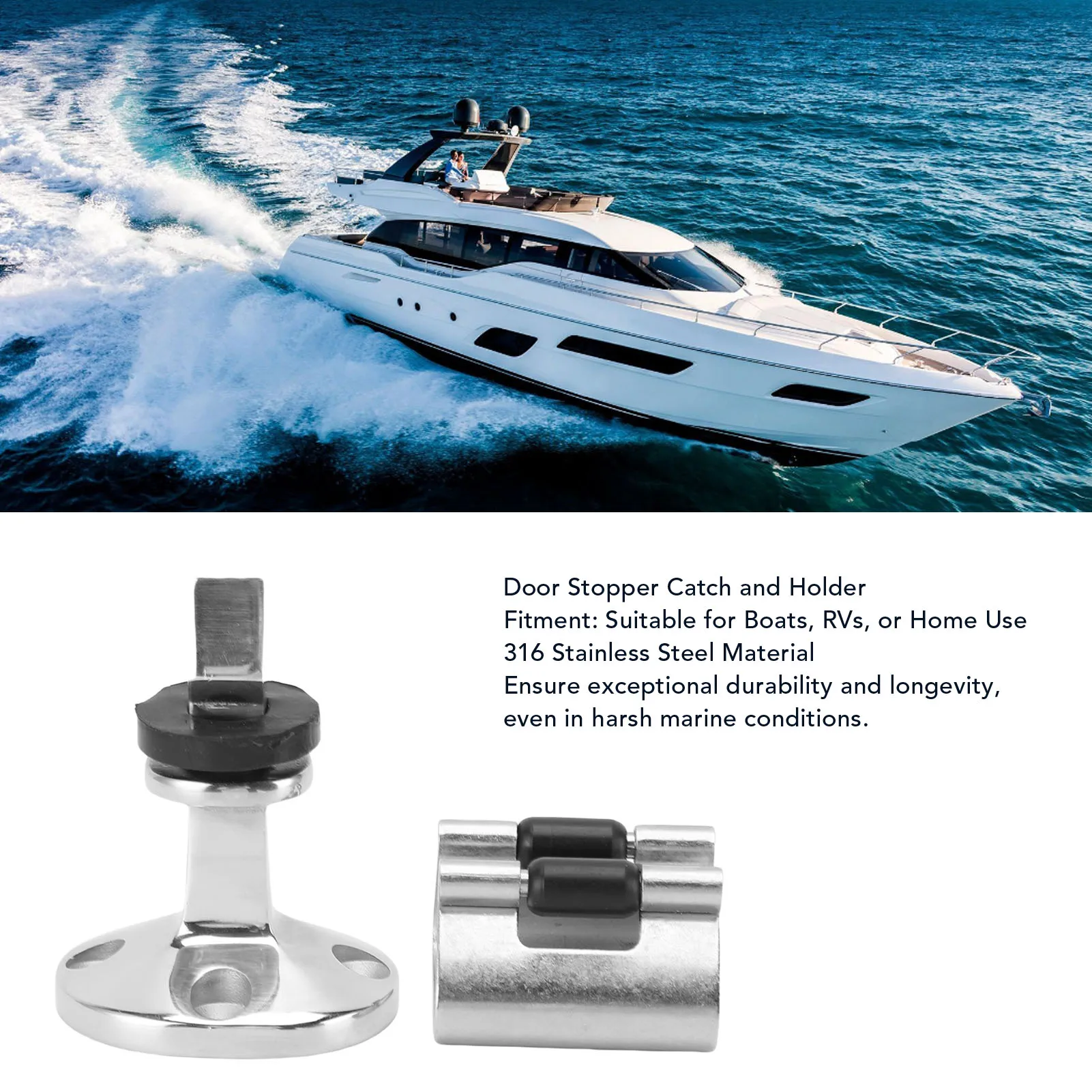 

Heavy Duty Door Stopper Catch Holder Polished Finish Boat Stopper Catch and Holder 316 Stainless Steel Secure Fixation for RV