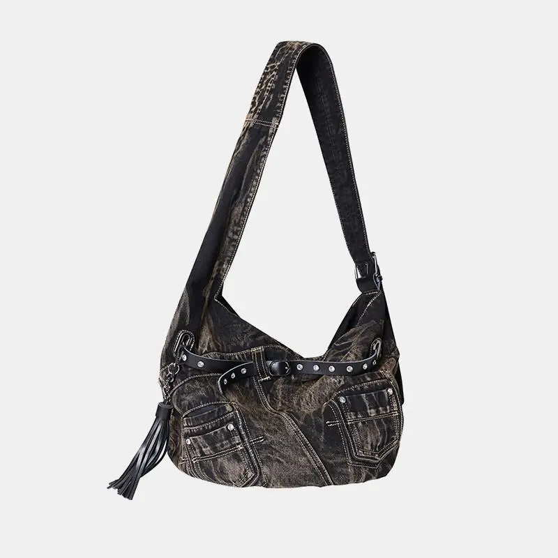 American Retro Large Capacity Denim Single Shoulder Women Bag Personalized Fashion Trendy Versatile Crossbody Bag For Women Tide