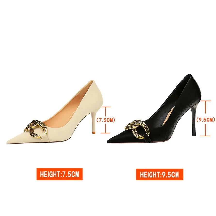 New Woman Pumps Luxury Designer Metal Buckle Pointed Toe Stiletto Shallow Mouth Single Shoes High Heels Women Party Shoes view 6