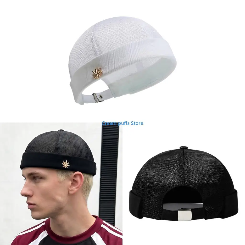 50LE Airy Brimless Docker Cap with Mesh Upper and Adjustable Back Strap, Summer Casual Hat for 54-58 and Daily Wear