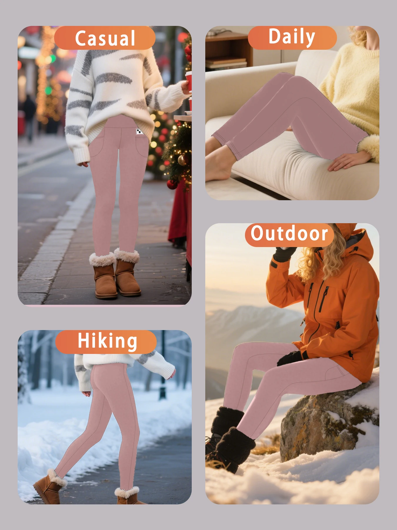 Women's Fleece Lined Winter Leggings with Pockets - High Waisted Thermal Tummy Control Thick Warm Tights for Workout Running