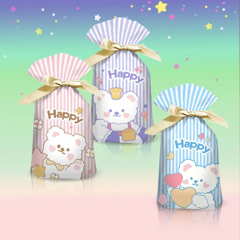 

10pcs Cute Patterns Plastic Gift Bag Baking Cookie Biscuit Drawstring Bags Birthday Wedding Party Home Decoration Food Storage