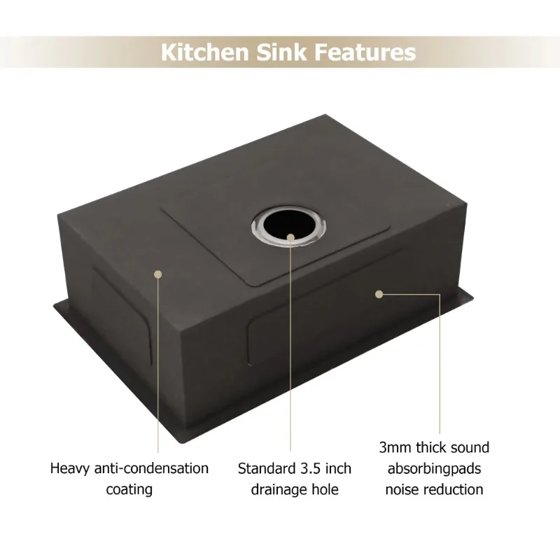 26-Inch Kitchen Sink 304 Stainless Steel Single Bowl With Drainer