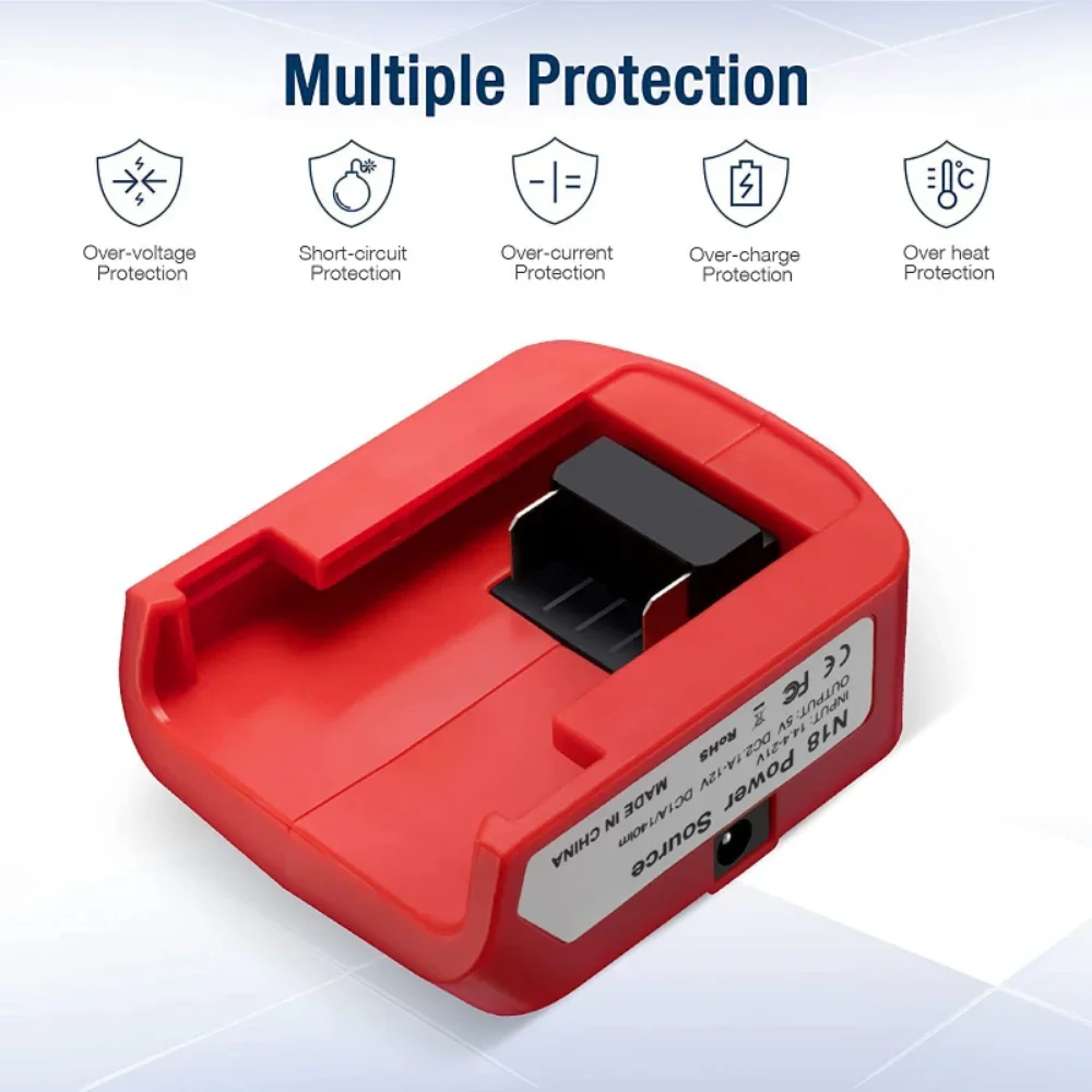 Imagem -05 - Adaptador de Bateria para Milwaukee 18v Fonte de Alimentação do Carregador de Bateria Usb com Porta Usb Dupla dc 12v 2a Conduziu a Luz para o Revestimento Aquecido