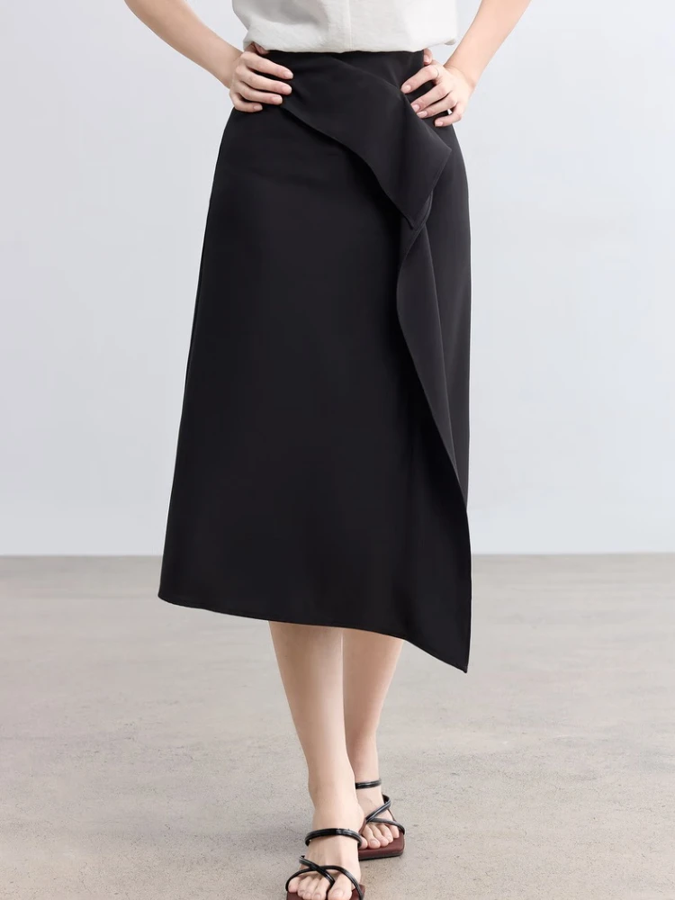 

SENTUBILA Women's A-Line Skirt High Waist Lengthening Office Work Skirt 2025 Summer Asymmetrical Hem Skirt T52QA2359