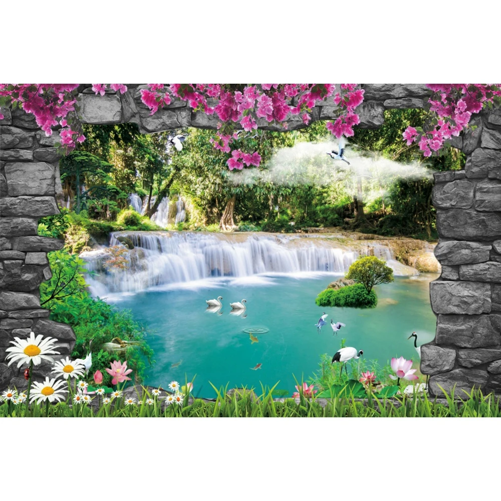 Nature Scenery Backdrops Waterfall Mountain Water River Lake Forest Landscape Portrait Photography Background Decor Photo Studio